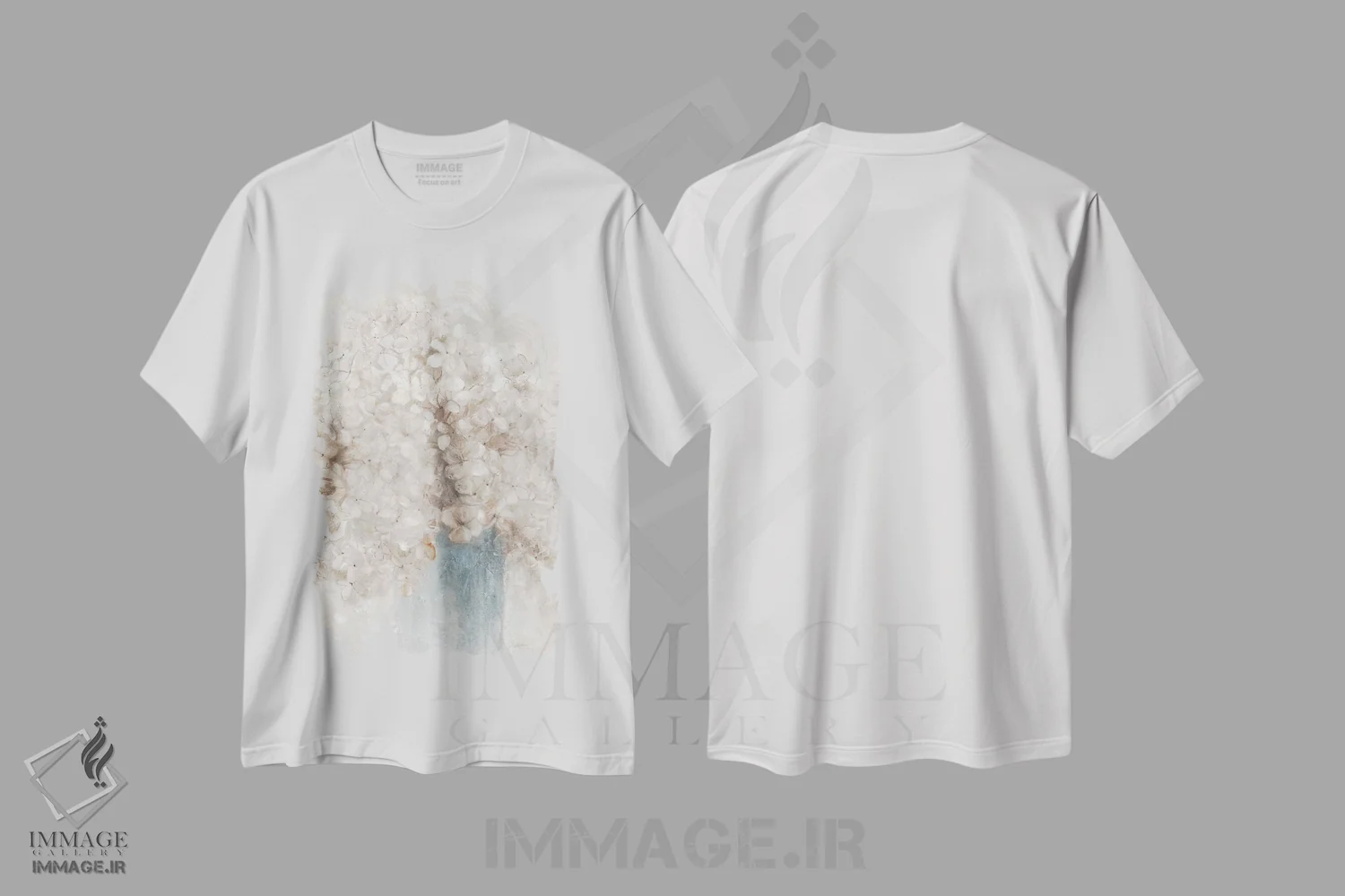 تیشرت سفید طرح دار – تیشرت گلدار ,هورتانسیاهای آرام اثر لیوی فین immage.ir