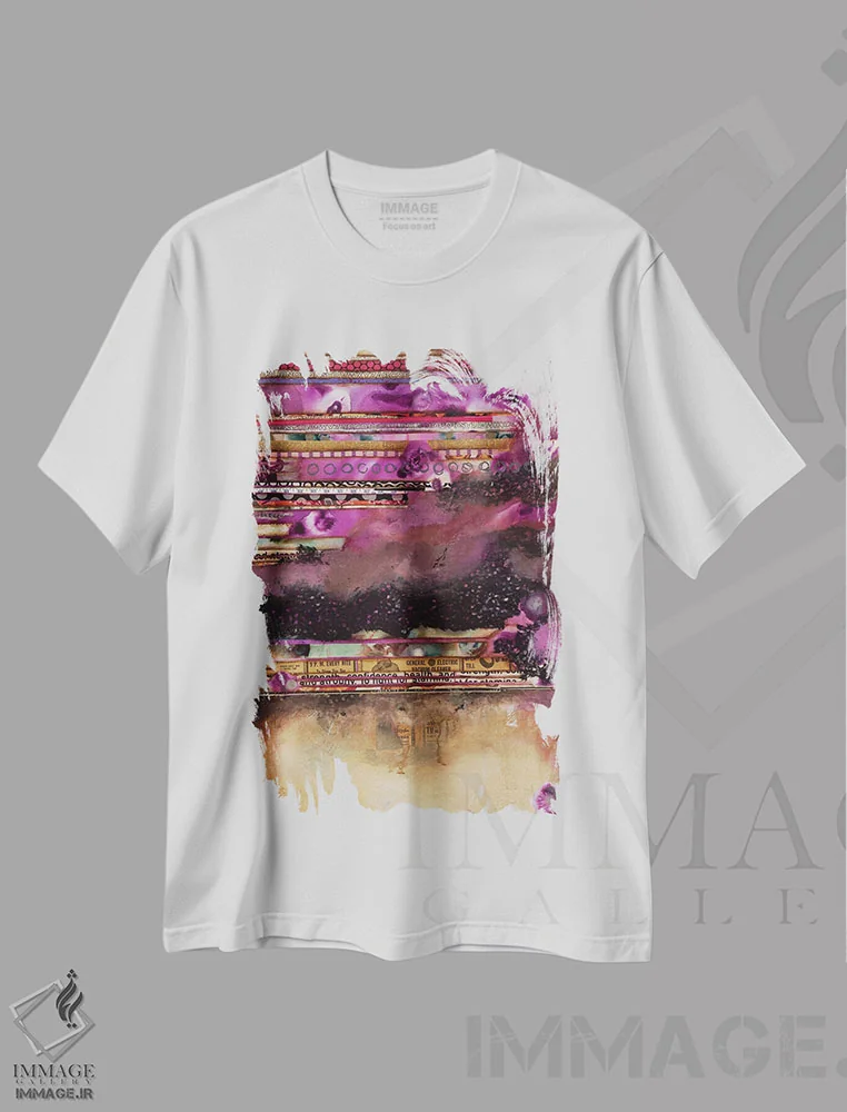 تیشرت سفید طرح دار – تیشرت انتزاعی ,فوشیا در آتش اثر لورا ون هورن فروشگاه ایماژ