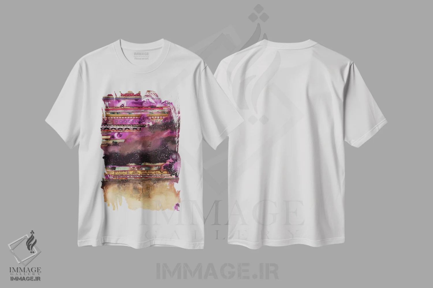 تیشرت سفید طرح دار – تیشرت انتزاعی ,فوشیا در آتش اثر لورا ون هورن فروشگاه ایماژ