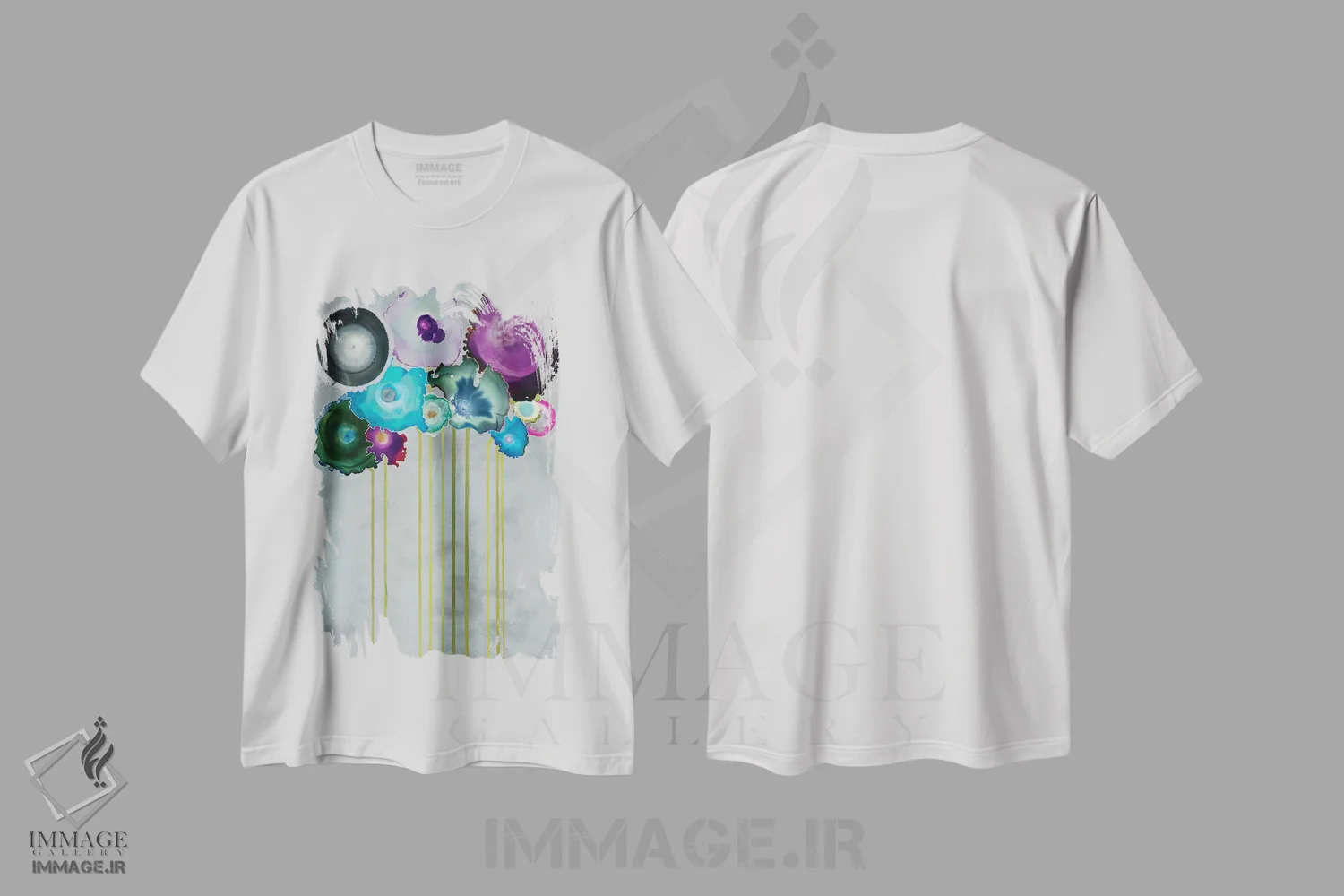 تیشرت سفید طرح دار – تیشرت انتزاعی ,دسته گل نقره ای اثر لورا ون هورن immage.ir