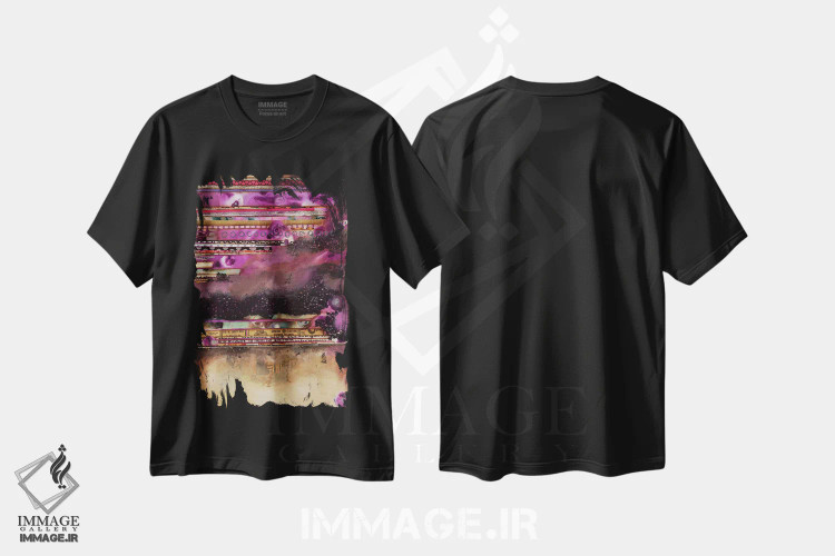 تیشرت مشکی طرح دار – تیشرت انتزاعی ,فوشیا در آتش اثر لورا ون هورن immage.ir