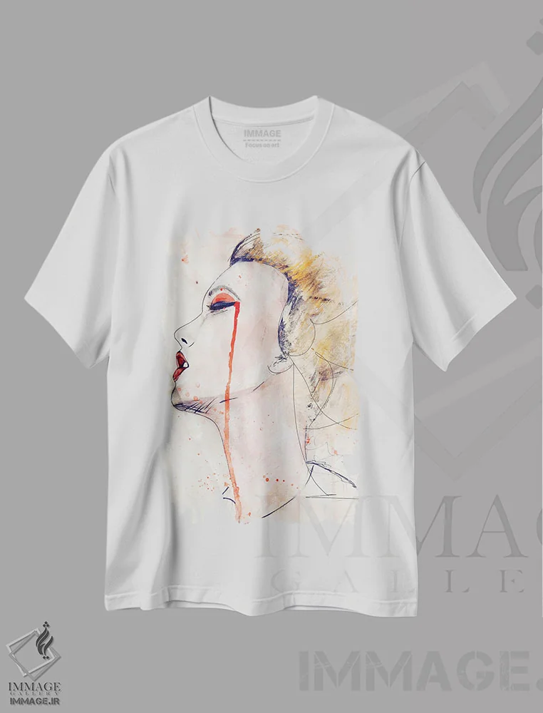 تیشرت سفید طرح دار – تیشرت هنری ,مخمل نارنجی اثر لی واینر immage.ir