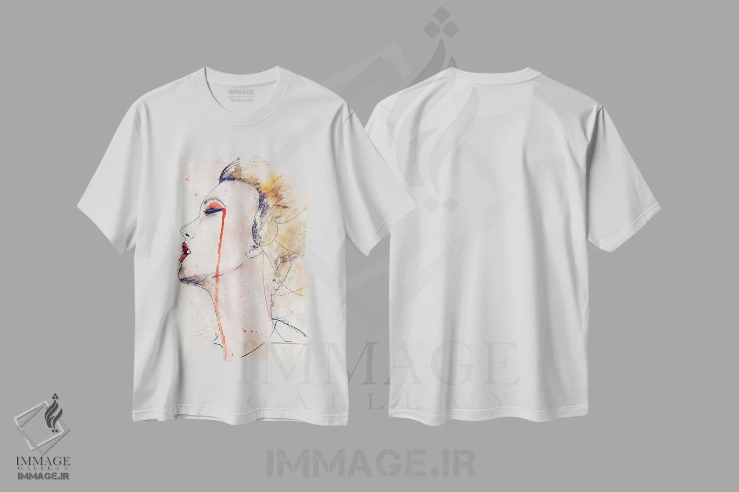 تیشرت سفید طرح دار – تیشرت هنری ,مخمل نارنجی اثر لی واینر immage.ir