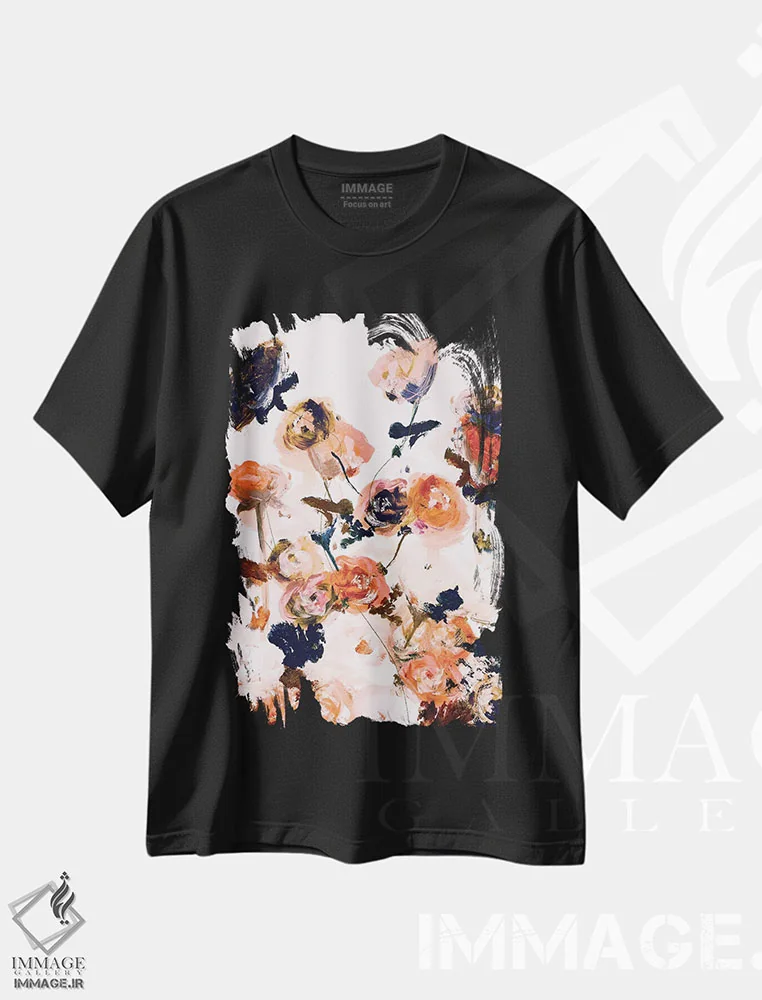 تیشرت مشکی طرح دار – تیشرت هنری گلدار ,درونی اثر لی واینر immage.ir