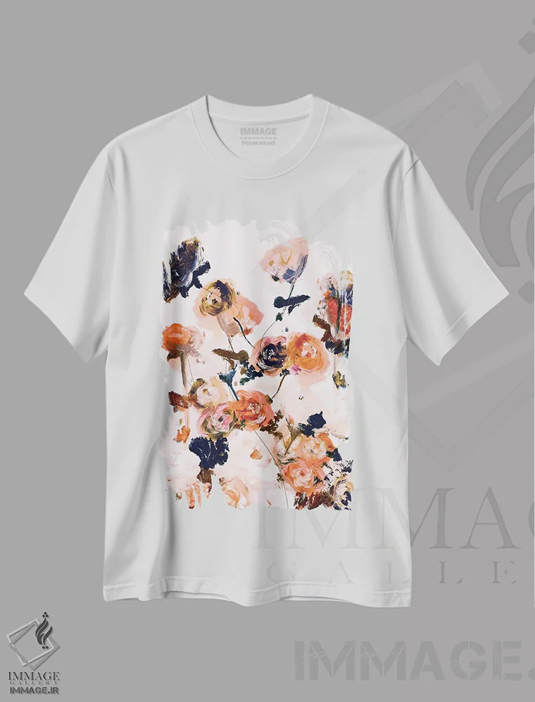 تیشرت سفید طرح دار – تیشرت هنری گلدار ,درونی اثر لی واینر فروشگاه ایماژ