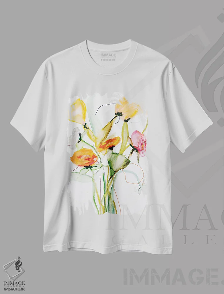 تیشرت سفید طرح دار – تیشرت هنری گلدار ,مجموعه شکوفه ها نروژ اثر لی واینر فروشگاه ایماژ