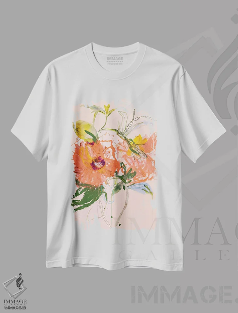 تیشرت سفید طرح دار – تیشرت گل رز ,رز چینی زرد اثر لی واینر فروشگاه ایماژ