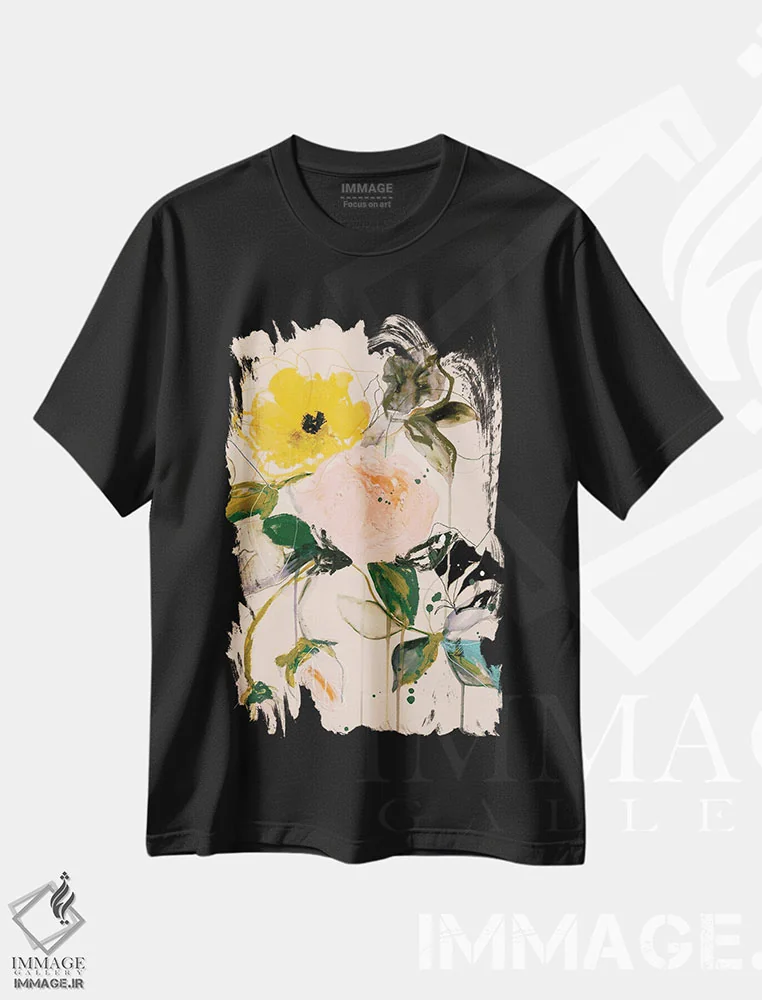 تیشرت مشکی طرح دار – تیشرت طبیعت ,پروانه گل رز اثر لی واینر فروشگاه ایماژ