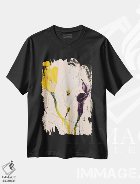 تیشرت مشکی طرح دار – تیشرت گل سوسن ,سوسن کالا اثر لی واینر فروشگاه ایماژ