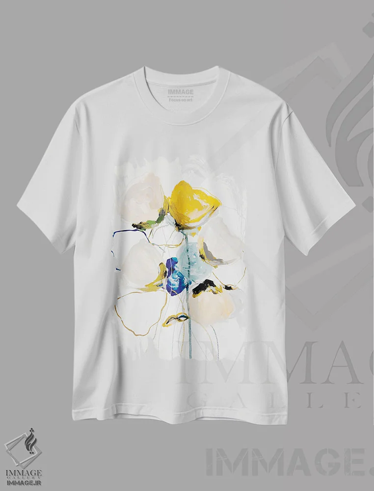 تیشرت سفید طرح دار – تیشرت آبستره ,شکوفه اثر لی واینر immage.ir