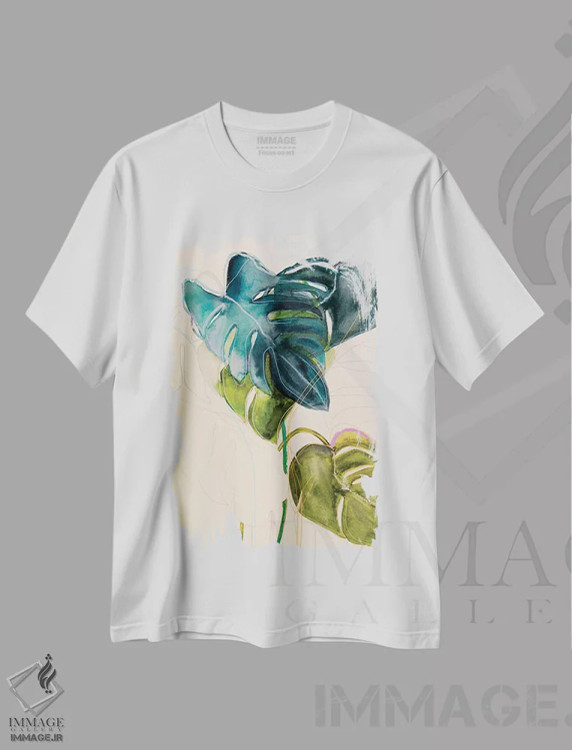 تیشرت سفید طرح دار – تیشرت گیاه نگاری ,مونسترا آبی اثر لی واینر فروشگاه ایماژ