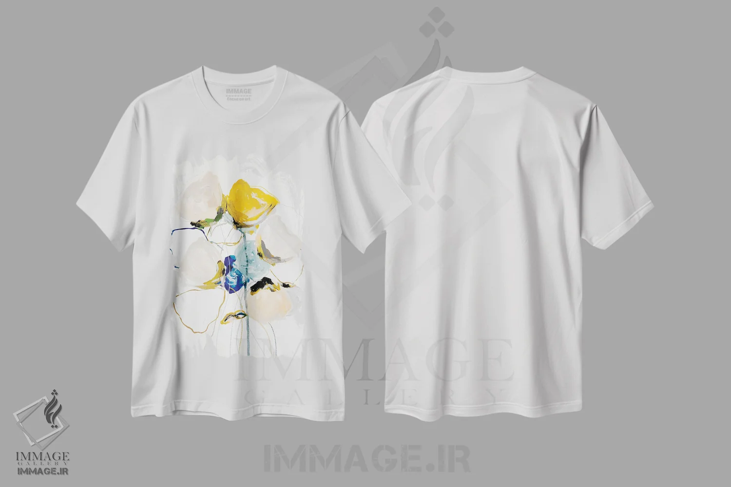 تیشرت سفید طرح دار – تیشرت آبستره ,شکوفه اثر لی واینر immage.ir