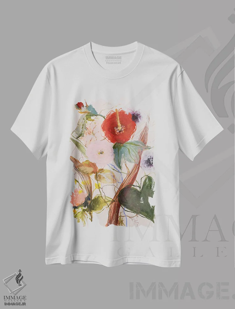 تیشرت سفید طرح دار – تیشرت گلدار ,ترکیب گل ها I اثر لی واینر فروشگاه ایماژ