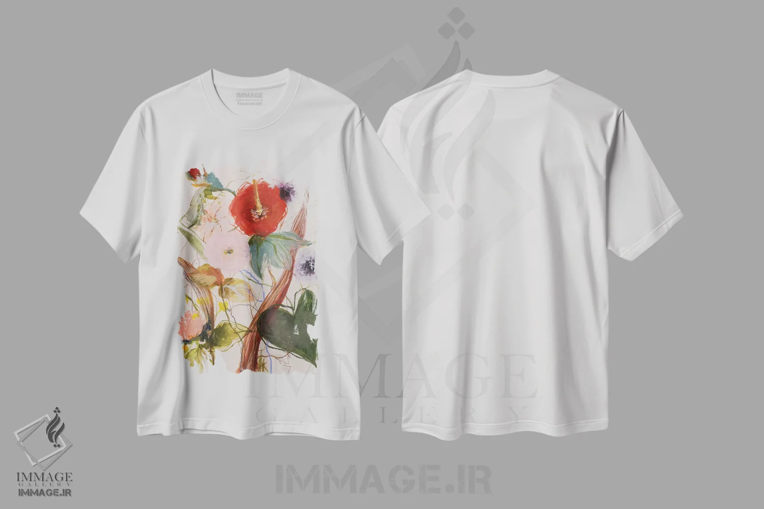 تیشرت سفید طرح دار – تیشرت گلدار ,ترکیب گل ها I اثر لی واینر فروشگاه ایماژ