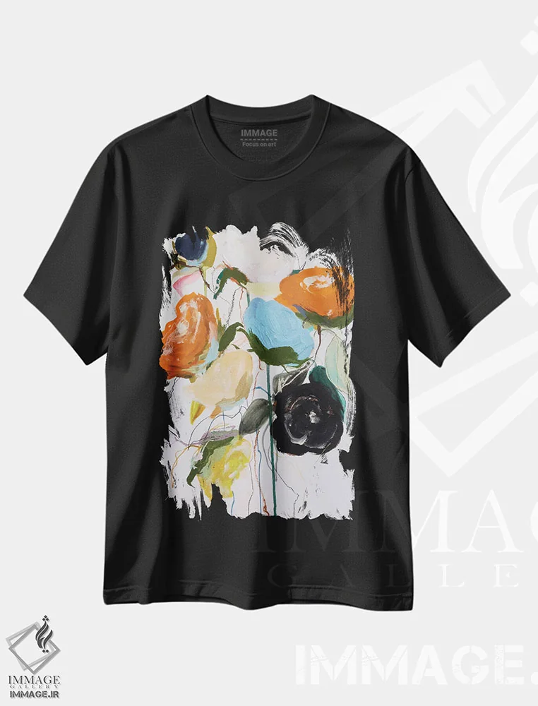 تیشرت مشکی طرح دار – تیشرت گل ,بدون باد اثر لی واینر فروشگاه ایماژ