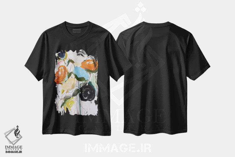 تیشرت مشکی طرح دار – تیشرت گل ,بدون باد اثر لی واینر فروشگاه ایماژ