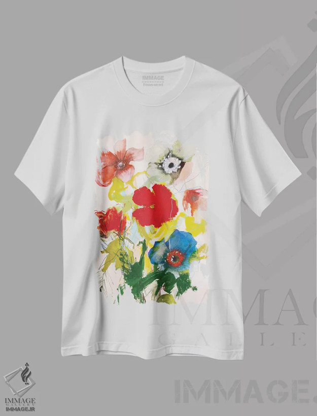تیشرت سفید طرح دار – تیشرت گلدار ,شقایق اثر لی واینر فروشگاه ایماژ
