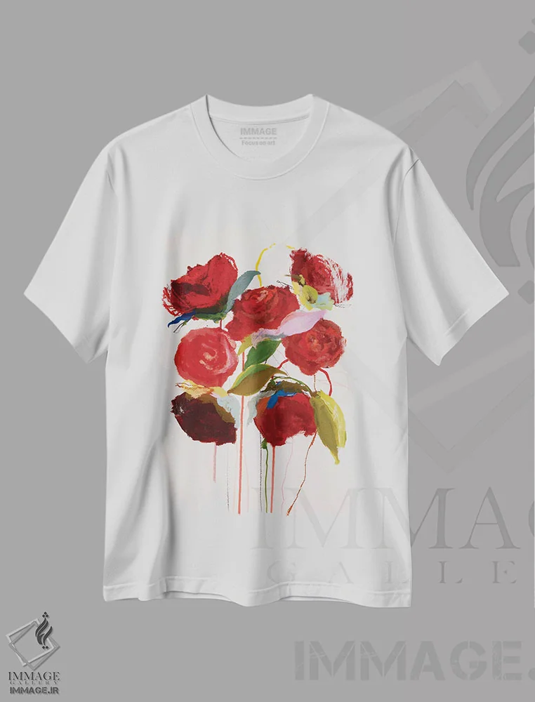 تیشرت سفید طرح دار – تیشرت گل رز ,شکوفه - درِ قرمز من اثر لی واینر immage.ir