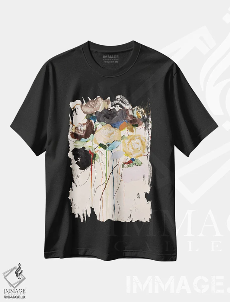 تیشرت مشکی طرح دار – تیشرت گلدار ,مجموعه شکوفه ها اثر لی واینر immage.ir