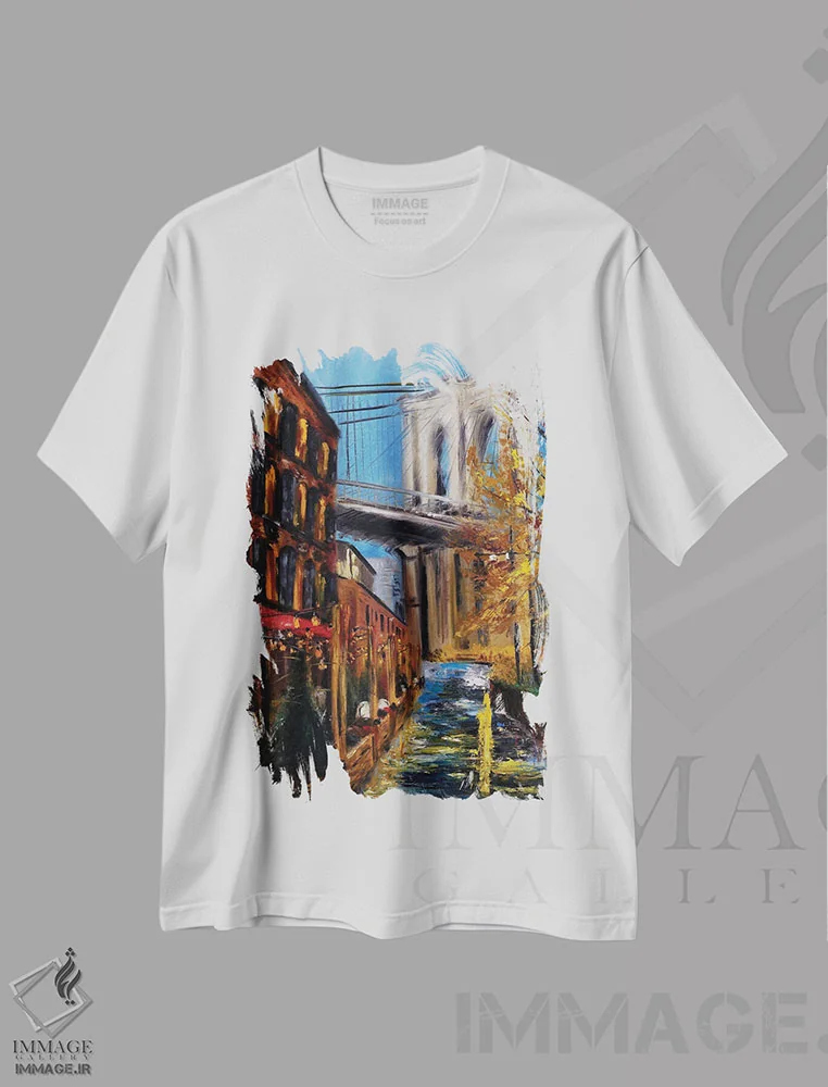 تیشرت سفید طرح دار – تیشرت شهری ,پاییز در پل بروکلین اثر روسـلانا لواندووسکا فروشگاه ایماژ