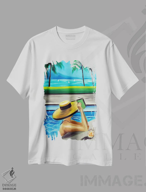 تیشرت سفید طرح دار – تیشرت هنری ,رویای بیداری کنار اقیانوس اثر روسـلانا لواندووسکا فروشگاه ایماژ