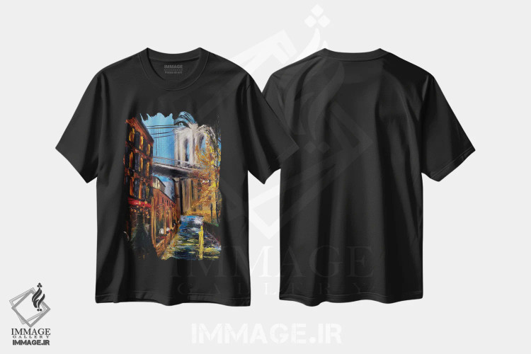 تیشرت مشکی طرح دار – تیشرت شهری ,پاییز در پل بروکلین اثر روسـلانا لواندووسکا immage.ir