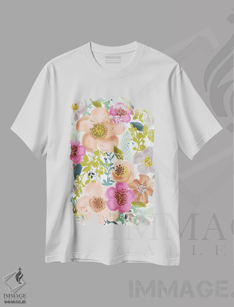 تیشرت سفید طرح دار – تیشرت هنری گلدار ,فلورانس روزمره اثر لیزا وایت باتن فروشگاه ایماژ