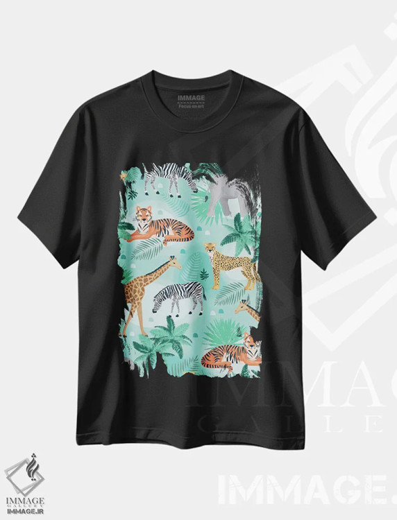 تیشرت مشکی طرح دار – تیشرت حیوانات ,ساوانای جنگلی هرروزه اثر لیزا وایت باتن immage.ir