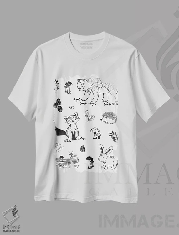 تیشرت سفید طرح دار – تیشرت حیوانات ,جنگل نوجوانان اثر لیزا وایت باتن فروشگاه ایماژ