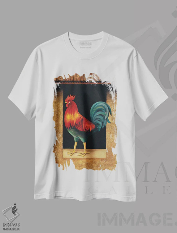 تیشرت سفید طرح دار – تیشرت حیوانات ,خروس اثر لوول هررو immage.ir