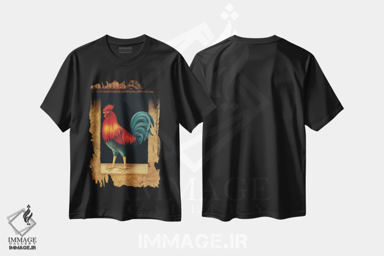 تیشرت مشکی طرح دار – تیشرت حیوانات ,خروس اثر لوول هررو فروشگاه ایماژ