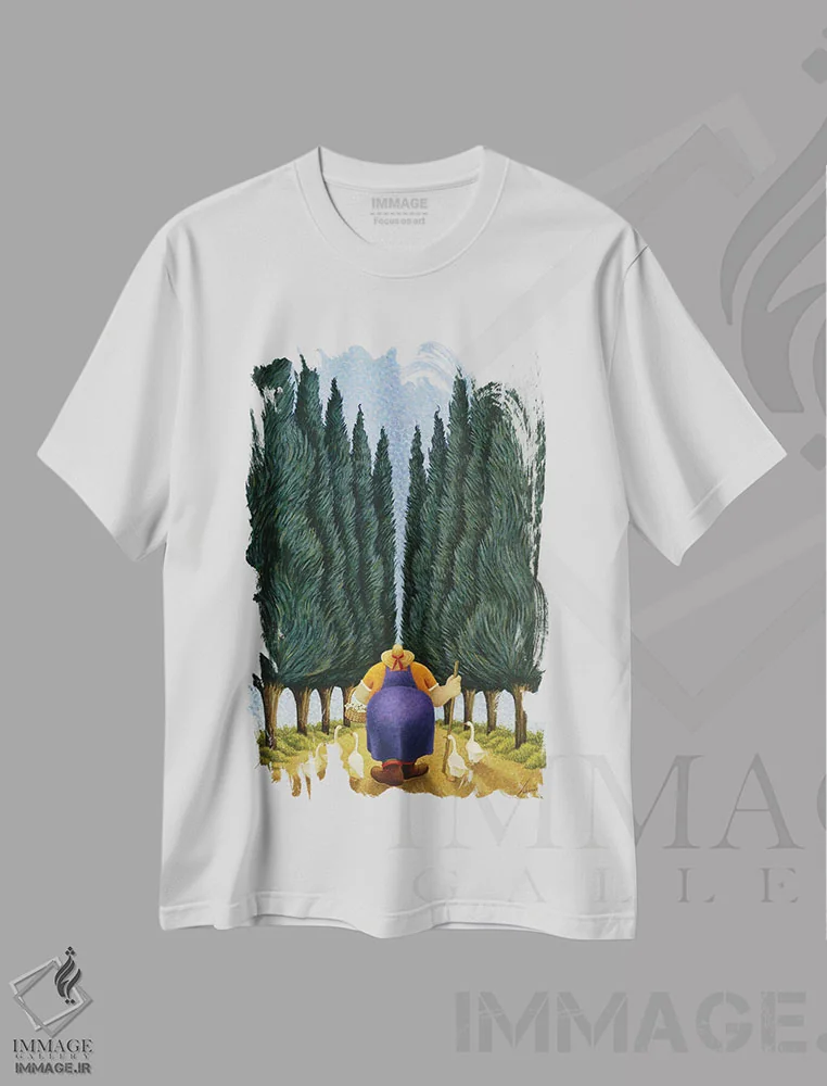 تیشرت سفید طرح دار – تیشرت منظره ,سرو و غازها اثر لوول هررو فروشگاه ایماژ