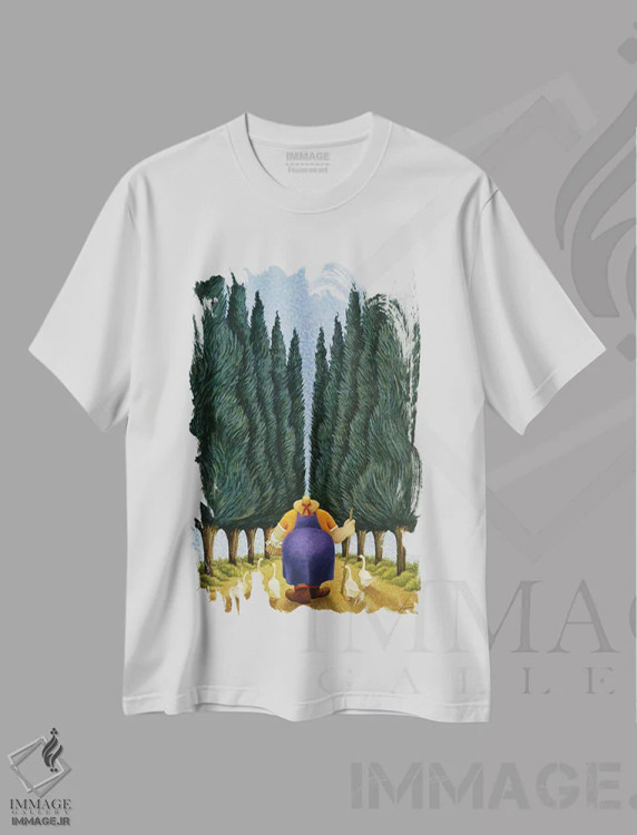 تیشرت سفید طرح دار – تیشرت منظره ,سرو و غازها اثر لوول هررو فروشگاه ایماژ
