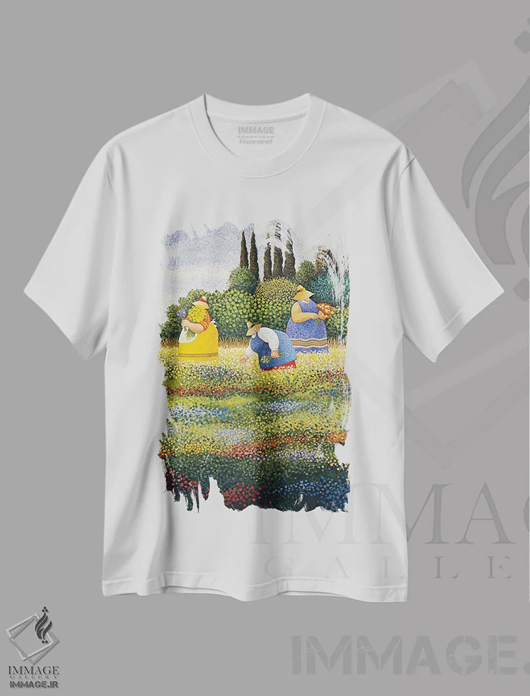 تیشرت سفید طرح دار – تیشرت طبیعت ,گل های وحشی اثر لوول هررو immage.ir