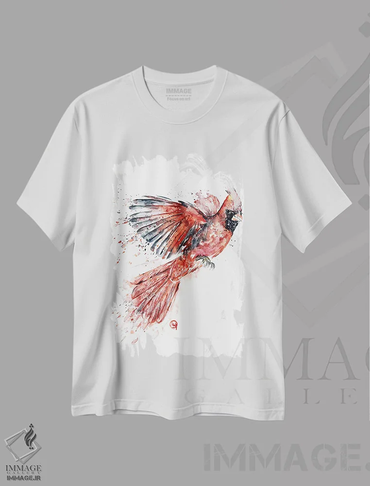 تیشرت سفید طرح دار – تیشرت طبیعت ,کاردینال اثر لیزا وایت هاوس فروشگاه ایماژ