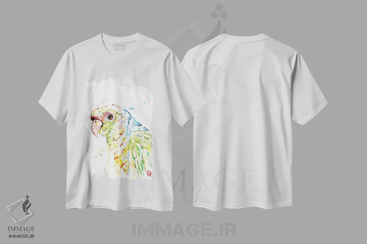 تیشرت سفید طرح دار – تیشرت رنگارنگ ,طوطی اثر لیزا وایت هاوس فروشگاه ایماژ