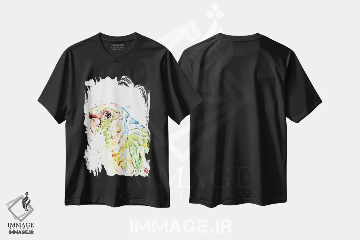 تیشرت مشکی طرح دار – تیشرت رنگارنگ ,طوطی اثر لیزا وایت هاوس immage.ir