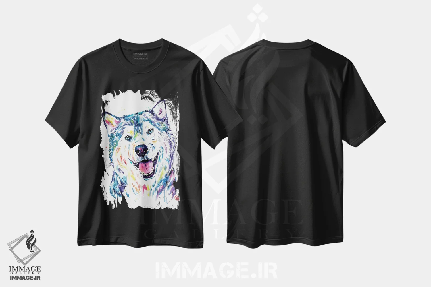 تیشرت مشکی طرح دار – تیشرت حیوانات ,هاسکی سیبری اثر لیزا وایت هاوس فروشگاه ایماژ