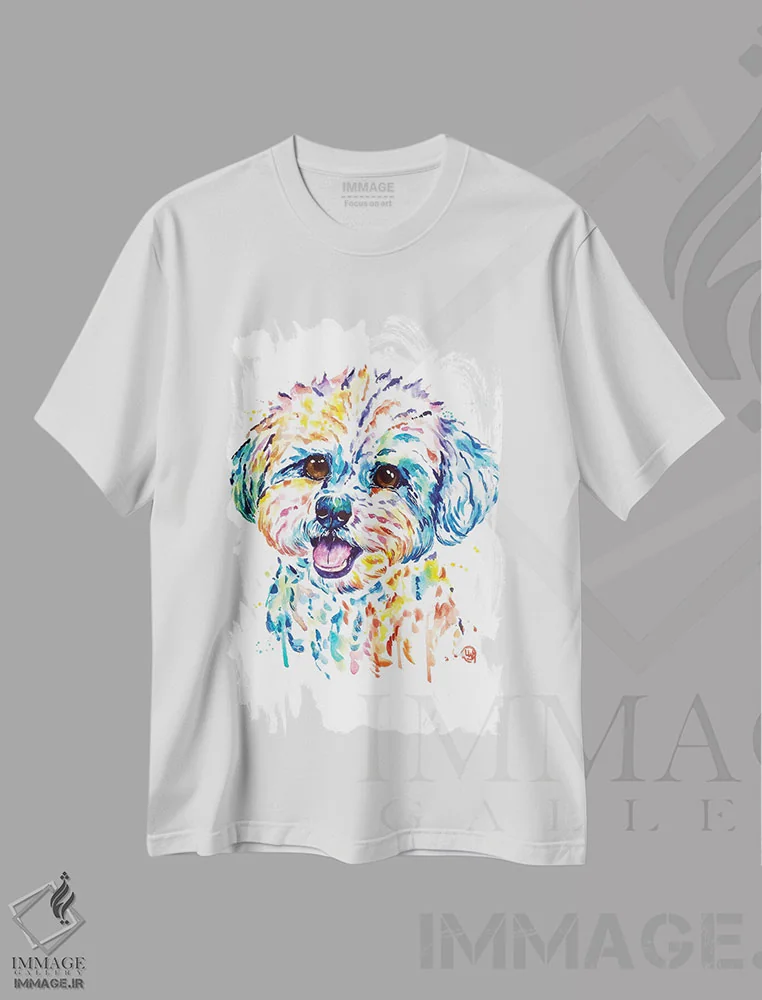 تیشرت سفید طرح دار – تیشرت حیوانات خانگی ,بیشون اثر لیزا وایت هاوس فروشگاه ایماژ