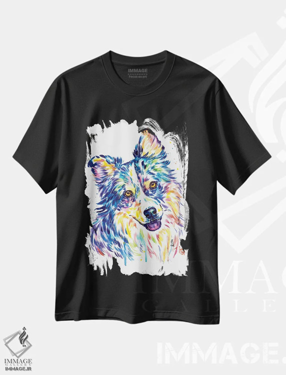 تیشرت مشکی طرح دار – تیشرت حیوانات ,شپرد استرالیایی اثر لیزا وایت هاوس فروشگاه ایماژ