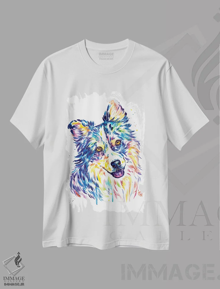تیشرت سفید طرح دار – تیشرت حیوانات ,شپرد استرالیایی اثر لیزا وایت هاوس immage.ir