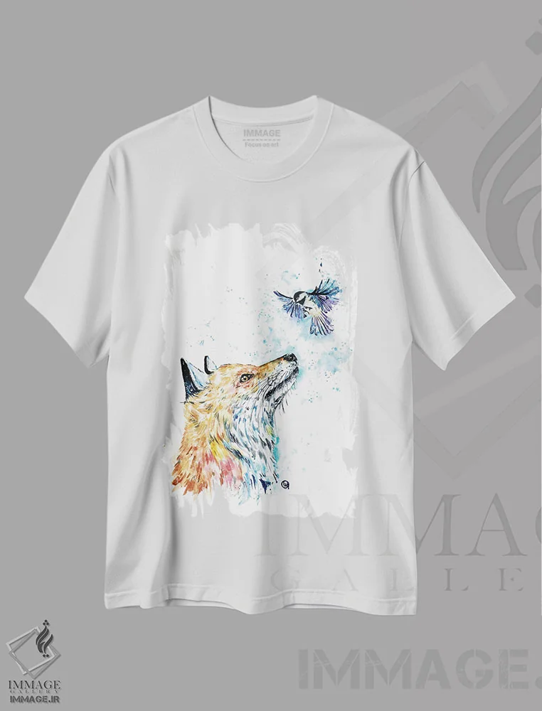 تیشرت سفید طرح دار – تیشرت فانتزی ,روباه و چیکادی اثر لیزا وایت هاوس فروشگاه ایماژ