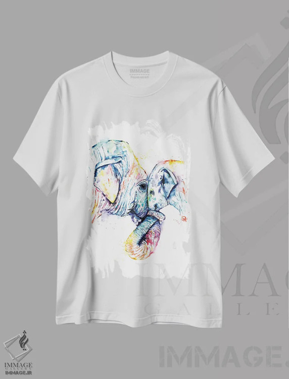 تیشرت سفید طرح دار – تیشرت حیوانات ,فیل مادر و بچه اثر لیزا وایت هاوس immage.ir