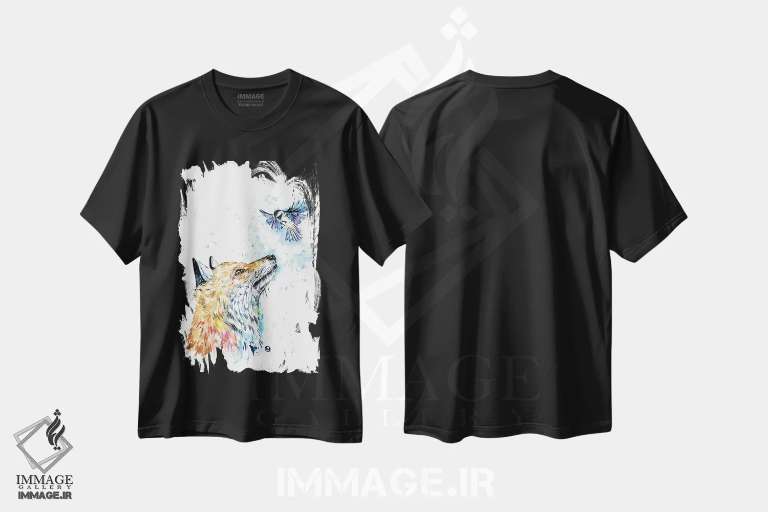 تیشرت مشکی طرح دار – تیشرت فانتزی ,روباه و چیکادی اثر لیزا وایت هاوس immage.ir