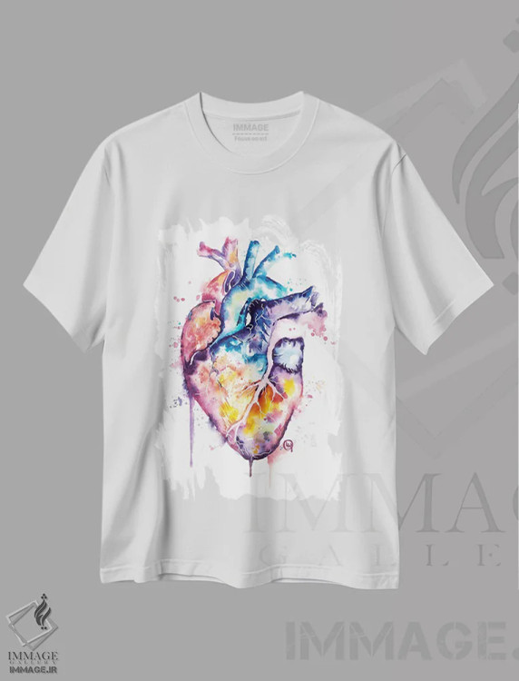 تیشرت سفید طرح دار – تیشرت هنری ,قلب انسان اثر لیزا وایت هاوس فروشگاه ایماژ