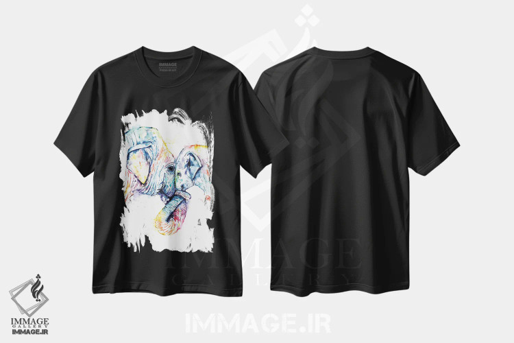 تیشرت مشکی طرح دار – تیشرت حیوانات ,فیل مادر و بچه اثر لیزا وایت هاوس فروشگاه ایماژ