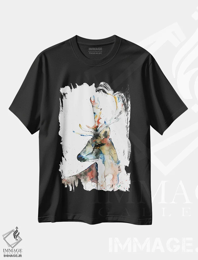 تیشرت مشکی طرح دار – تیشرت حیوانات ,گوزن یَل اثر لیزا وایت هاوس فروشگاه ایماژ