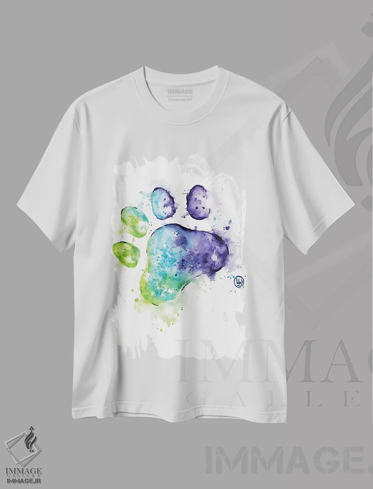 تیشرت سفید طرح دار – تیشرت هنری ,پنجه بنفش اثر لیزا وایت هاوس فروشگاه ایماژ