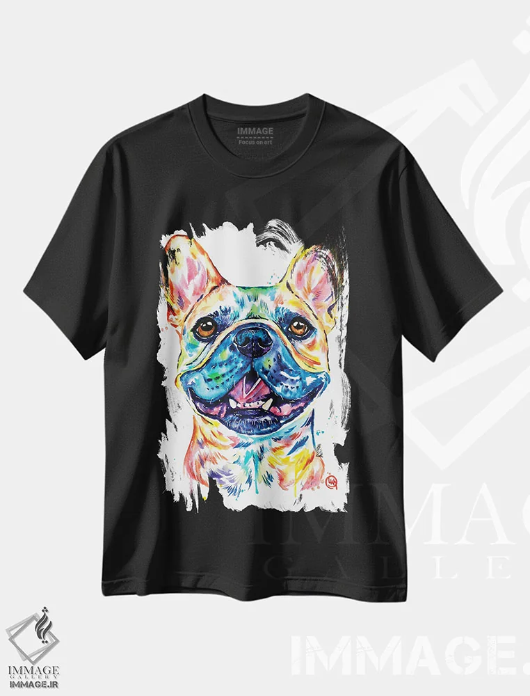 تیشرت مشکی طرح دار – تیشرت حیوانات ,بولداگ فرانسوی نخودی رنگ اثر لیزا وایت هاوس immage.ir