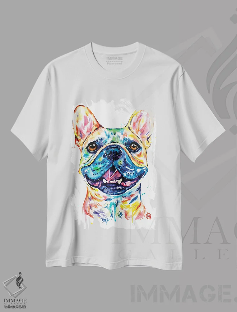 تیشرت سفید طرح دار – تیشرت حیوانات ,بولداگ فرانسوی نخودی رنگ اثر لیزا وایت هاوس فروشگاه ایماژ